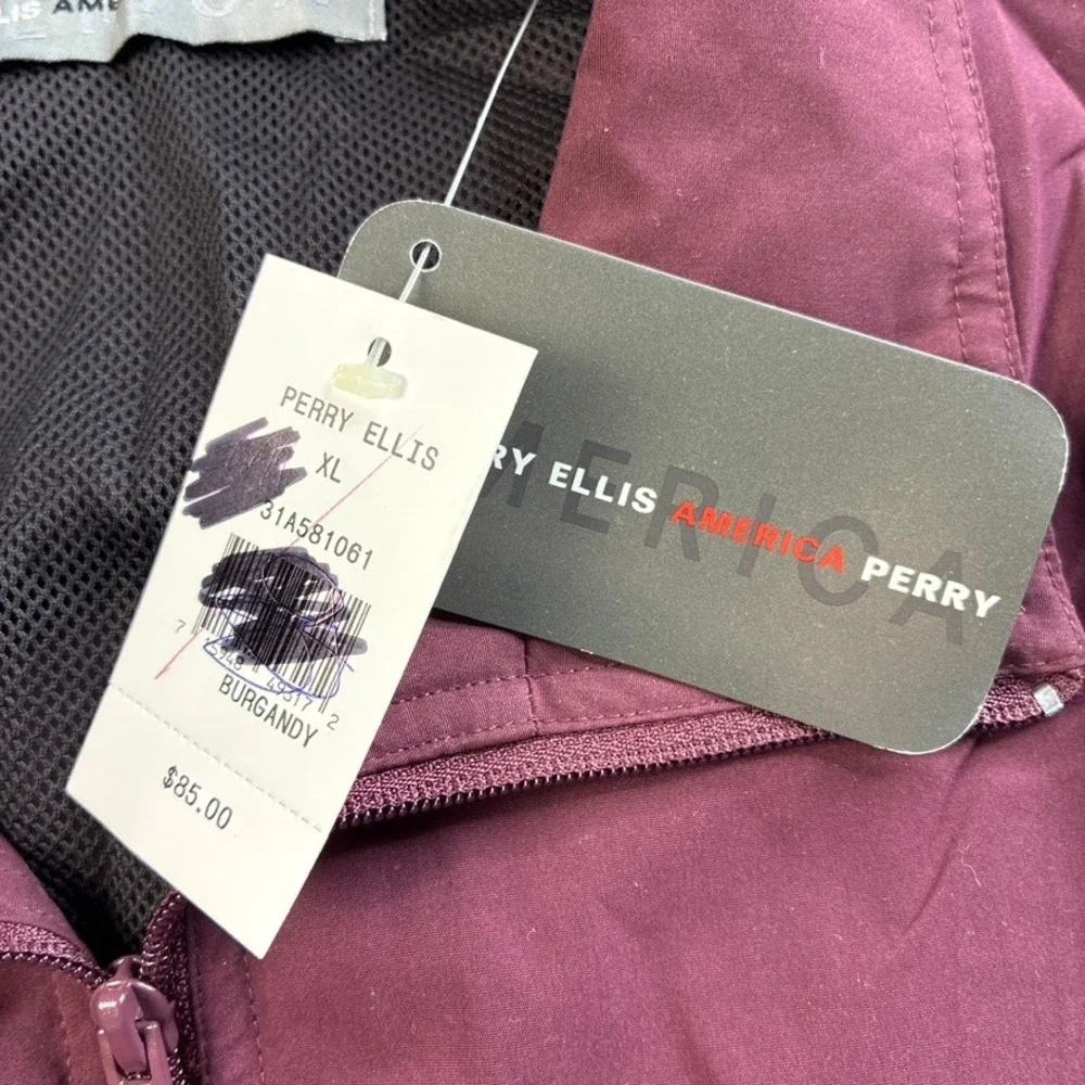 Perry Ellis America Active Mens XL Windbreaker Jacket Burgundy Olive Colorblock‎